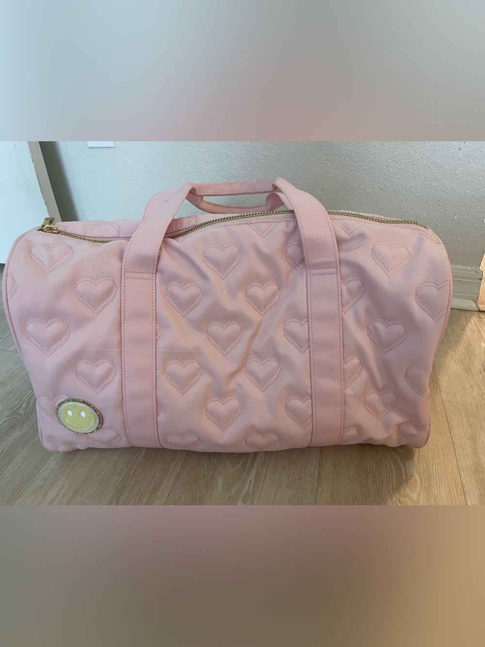 Stoney Clover Lane Light Pink Quilted Heart Travel Duffel